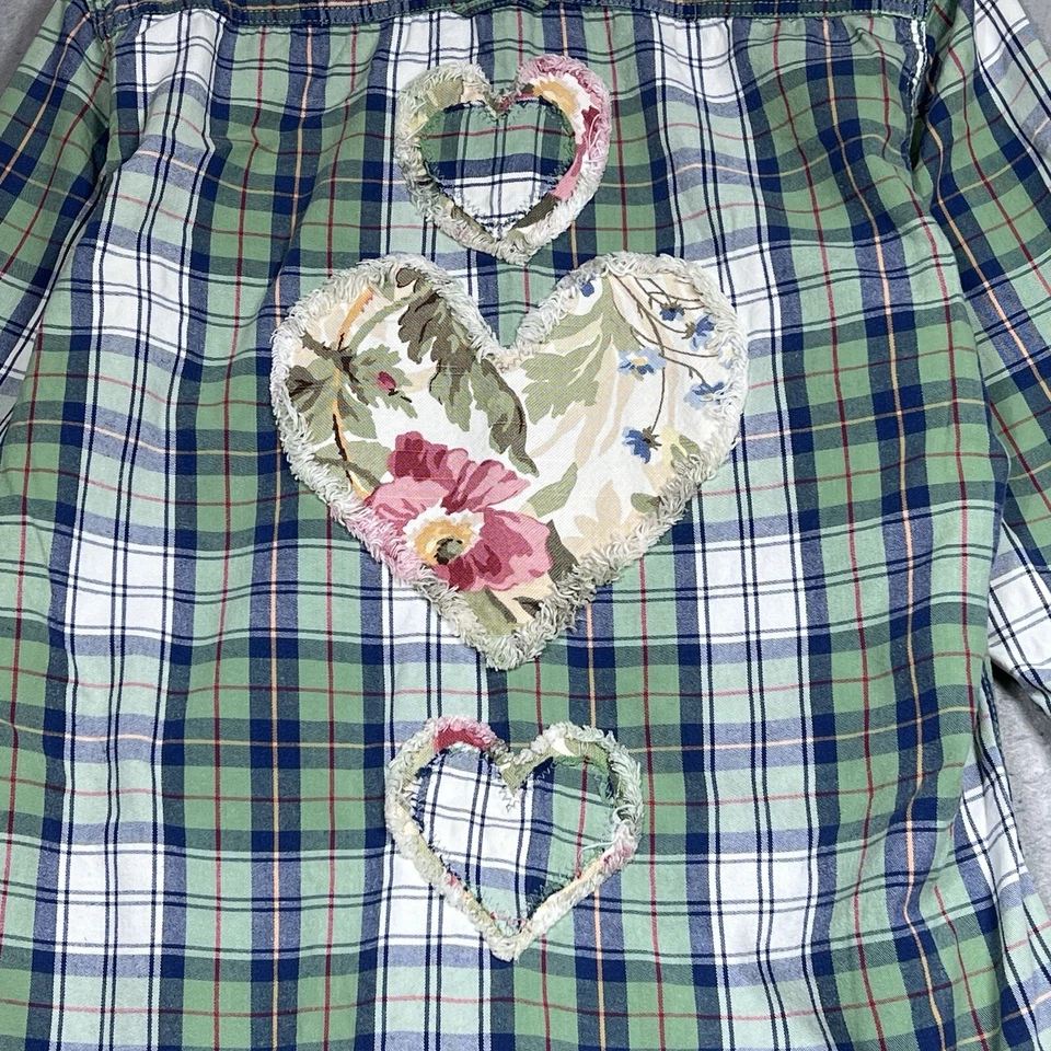 Camisa H&M Abotonada Para Mujer Mediana PERSONALIZADA Verde Franela a Cuadros Manga Larga Foto 2 de 4