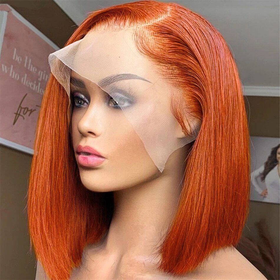 Ginger 13x4 Lace Frontal Wig Short Bob Colored Human Hair Wigs Pre Plucked