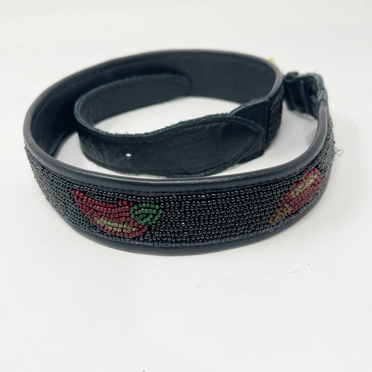Vintage Carved Bone Black Beaded Link Belt Women Adjustable Tie Waist 30\