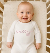 Embroidered Personalised Babygrow, Hat, Vest or Bib. Baby Name Announcement