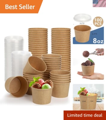 100 Pack Disposable s with Lids, 8 Oz Heavy Duty Kraft , To Go Soup Container...