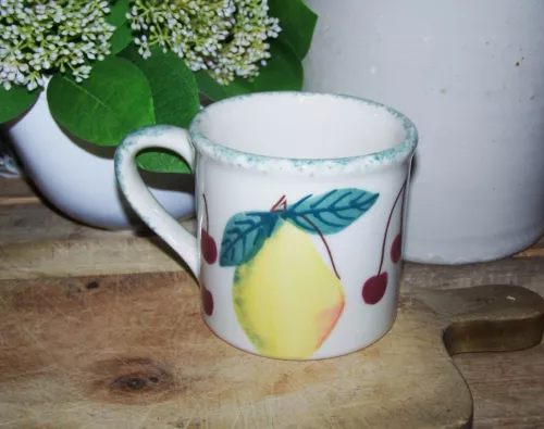 Vintage Hartstone Farmers Market Pattern Hand Painted Pottery Coffee Tea Mug
