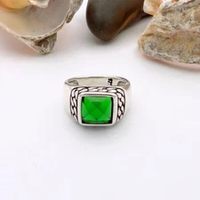 Green Emerald Gemstone 925 Silver Turkish Handmade Mens Rings Jewelry MR#424