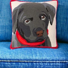 Plow And Hearth Black Labrador Dog Hooked Pillow In Original Sealed Pkg 18" 