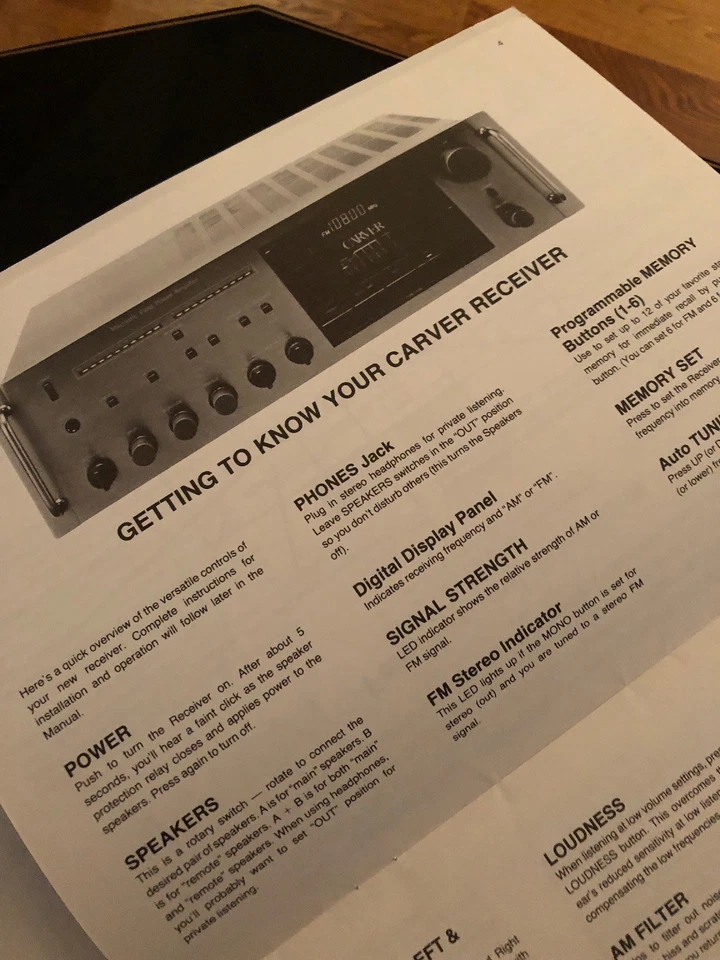 Como nuevo - Manual de usuario del propietario del receptor Carver Foto 3 de 4