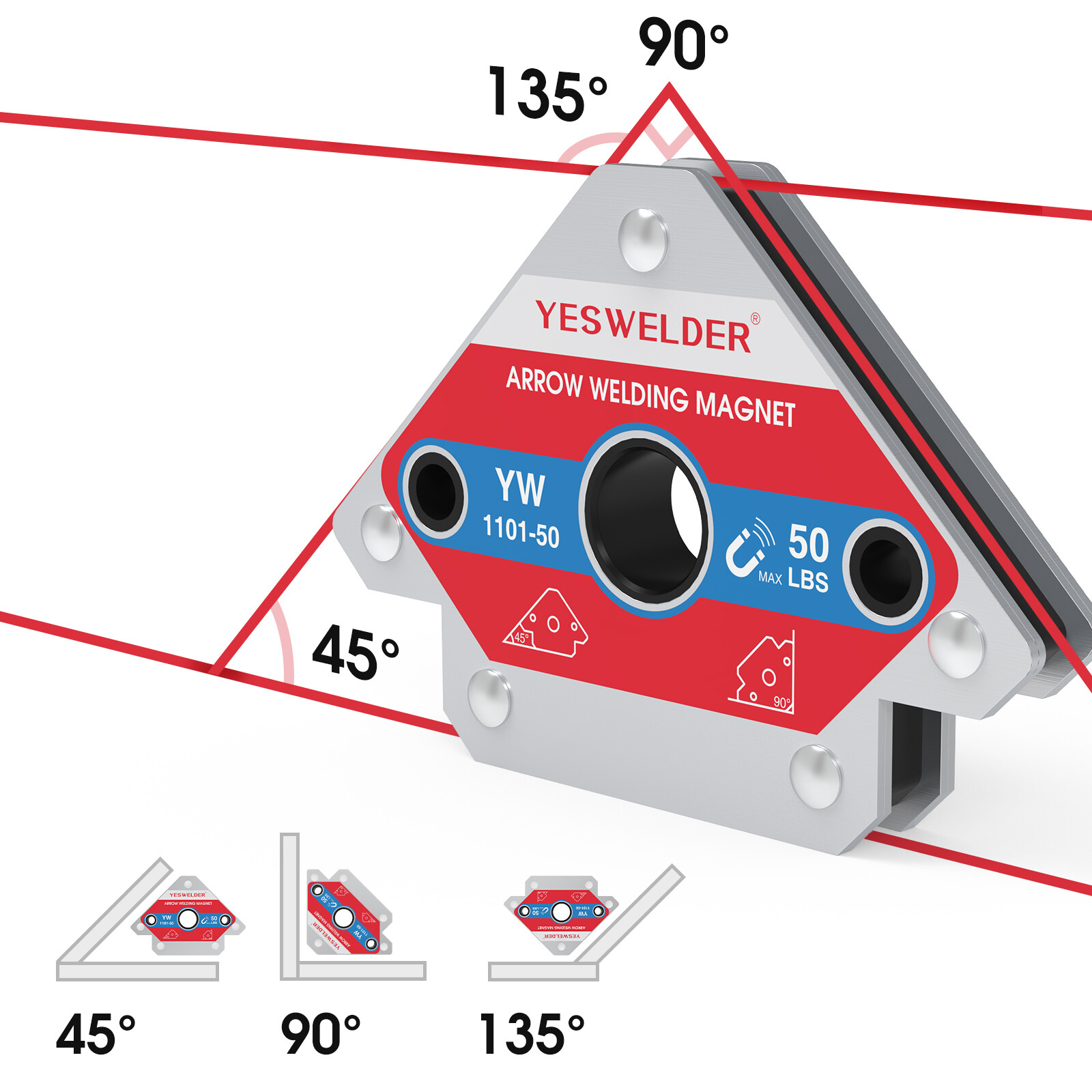 YESWELDER 4-Pack 50LB Welding Magnets - Heavy Duty Magnetic Holders