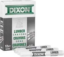 Dixon - 464-52300 Industrial Lumber Marking Crayons, 4.5" X 1/2" Hex, White, 12