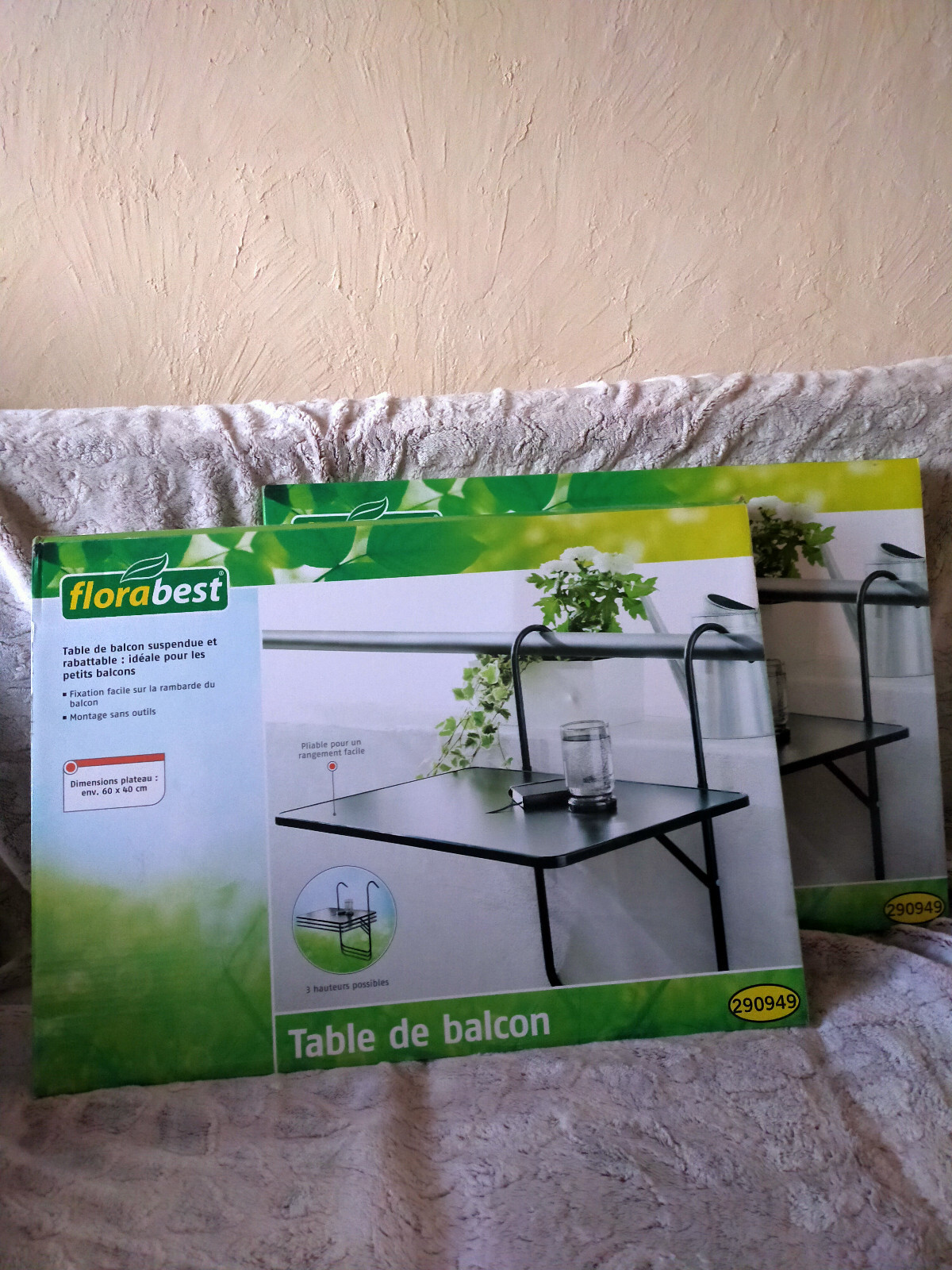 Table de balcon Florabest rabattable pliante en bois pour rambarde étroite
