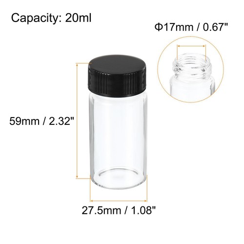 20mL Reagenz Media Flasche 20Paket Rund Glas Lagerflaschen Schraube Kappe Klar - Bild 3 von 5