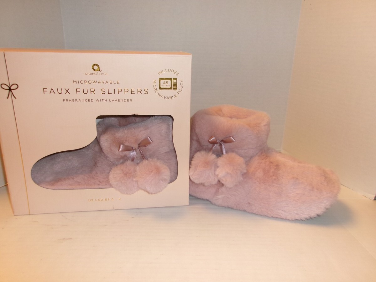 AROMA HOME Microwaveable Slipper Boots Lavender Scent Pink 6-9 Faux Fur  Booties