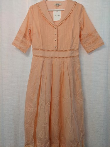 Simple Retro Fiona Women's Cotton Midi Dress Lace Button Front Size Medium NWT