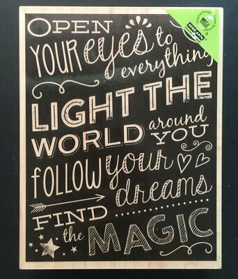 XL JOURNAL DESIGN FIND MAGIC OPEN YOUR EYES FOLLOW DREAMS Hero Arts Rubber Stamp