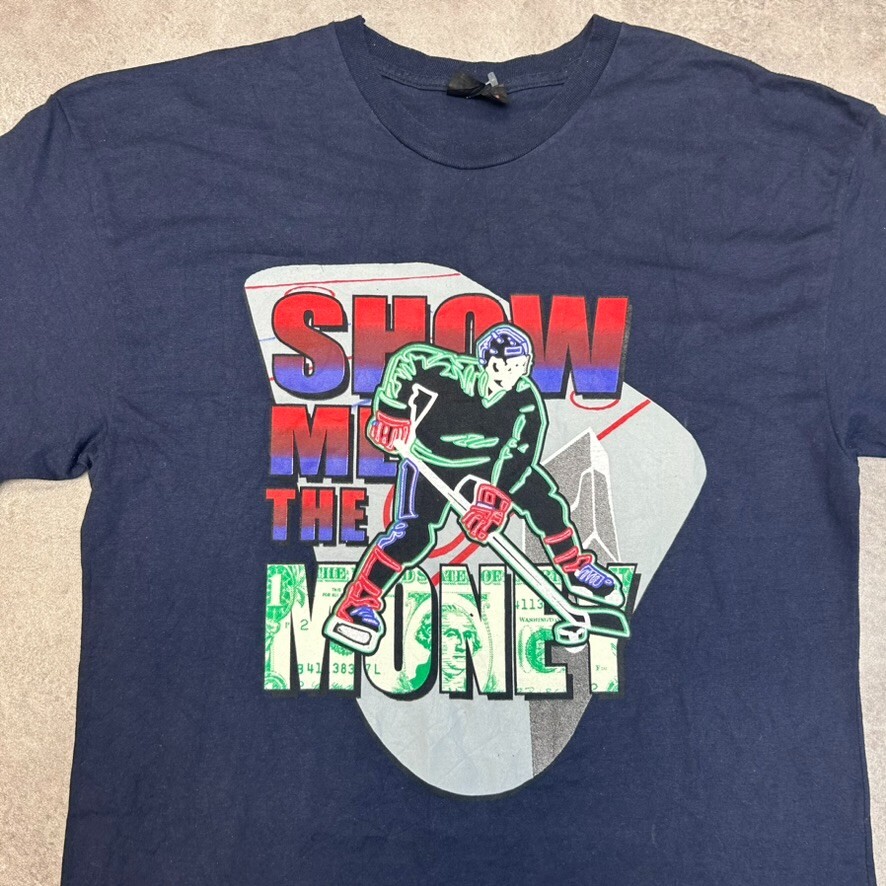 Vintage Show Me The Money T-Shirt Mens Large Single Stitch Crew Neck Tee Navy image 4