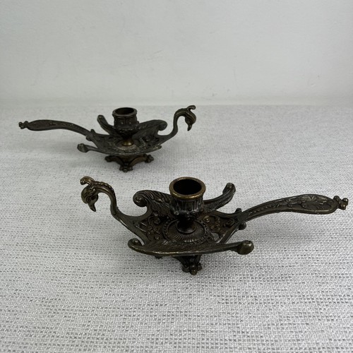 Vintage Metal Art Nouveau Peacock Bird Candlestick Holder Set of 2