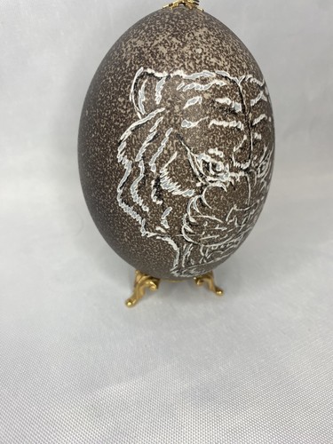 Carved Tiger On Emu Empty Shell Hanging 5" - Picture 3 of 5