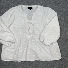 Lane Bryant Shirt Womens size 16 White Lace Up Front 3/4 Sleeves Top
