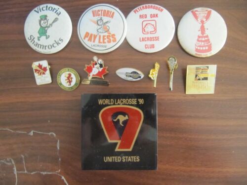 Épingles de crosse vintage, boutons, etc. 1979 Mann Cup, Shamrocks, Peterborough, etc. - Photo 1 sur 4