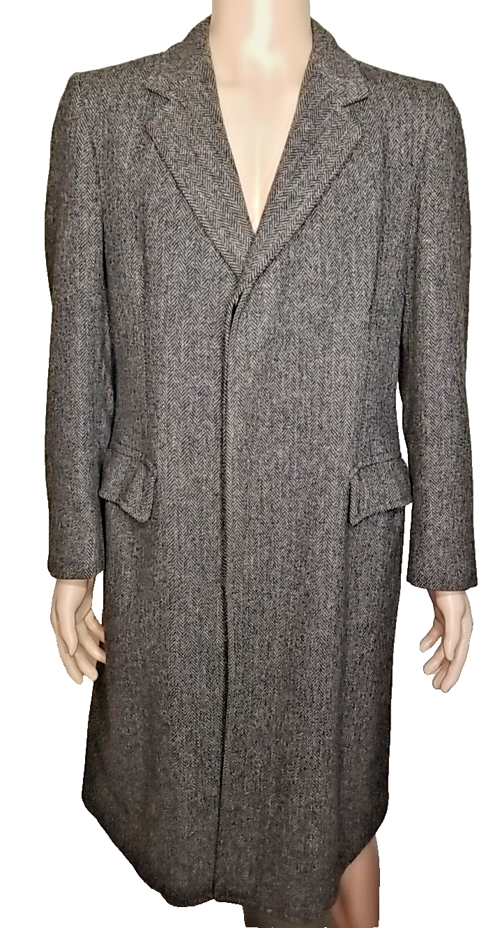 FILA ADAMS ROW cappotto lungo vintage lana tweed soprabito uomo 40 grigio giacca spina di pesce