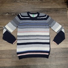 United Colors of Benetton Boys Sz 7 Pullover Sweater Striped Warm Wool Grey Navy