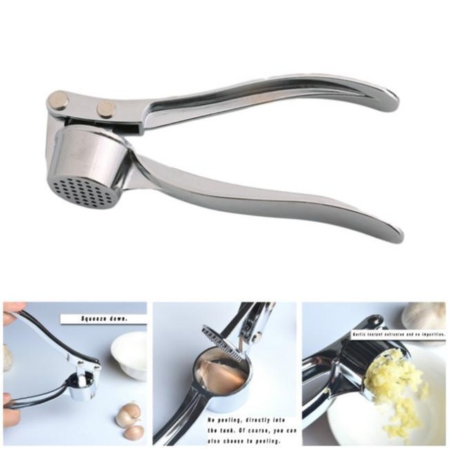 Stainless Kitchen Garlic Press Hand Crusher Ginger Squeezer Slicer