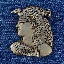 Gold Goddess Nekhbet Mut Combo Brooch Pendant Necklace - AIC Multilana - Vintage