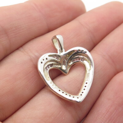 HAN 925 Sterling Silver Real Diamond Modernist Heart Pendant | eBay