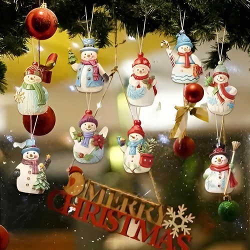 9 Stück Holz-Schneemann-Ornamente, Weihnachtsbaumschmuck, Weihnachts-Schneemann - Bild 9 von 12
