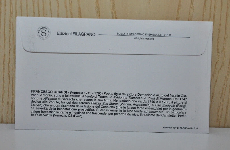Italia busta primo giorno timbro Francesco Guardi aprile 1993 - Immagine 2 di 2