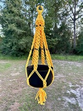 Lovely Yellow Black Beaded Plant Hanger New
