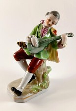 Vintage Porcelain Colonial Man Figurine with Mandolin, Blue & White with Lace Trim — listing 5