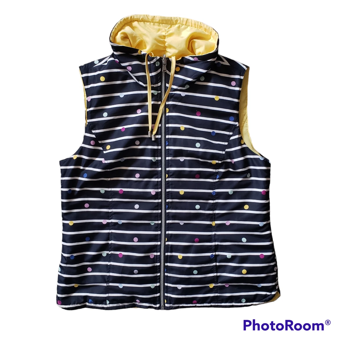 Christopher & Banks Spring Drawstring Puffer Vest Polka Dot Full Zip Size M