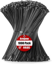 Armpow 12 Inch Zip Ties Black 1000 PCS, 60 Lbs- Heavy Duty Tensile Strength, Nyl