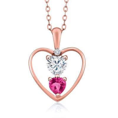 18K Rose Gold Plated Silver Moissanite Pink Created Sapphire and Lab Grown
