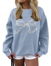 Women Bow Graphic Sweatshirts Oversized Pullover Sweatshirts Crewneck Pullove...