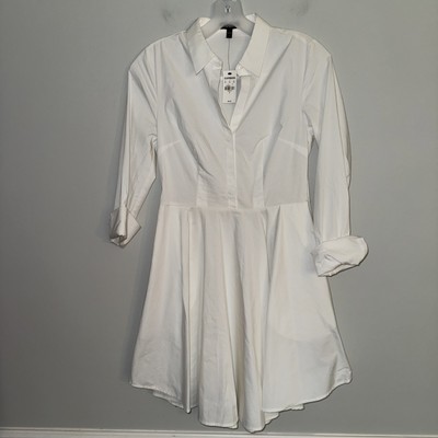 Express White Cotton Poplin Shirt Dress Fit N Flare Mini 4 Office Academia  NWT | eBay