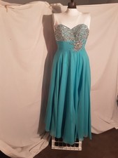 Tony Bowls turquoise gown beaded pearlescent bodice, sweetheart, 8, party, Vegas