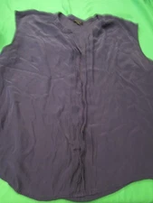 EUC TALBOTS 100% SILK SLEEVELESS TANK BLOUSE TOP SHIRT NAVY BLUE SIZE 14