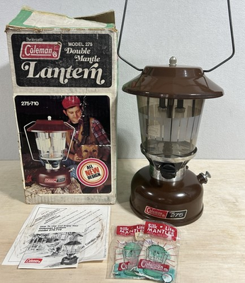 #ad VINTAGE Coleman Double Mantle Lantern Model 275 Brown Picket Fence Globe 275 710 $79.98