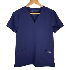 Figs Technical Collection Scrub Top Womens Navy Blue V-Neck Medical Uniform XS