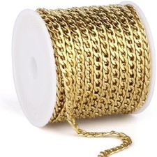 33FT 18K Gold PVD Plated Curb Chains Spool, 4.5mm Stainless Steel Cuba