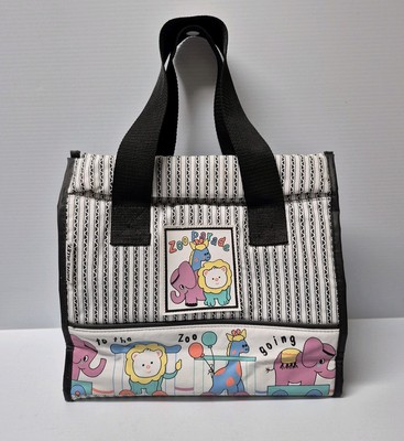 Vtg Babies Alley Zoo Parade Black White Small Diaper Bottle Bag Vinyl Insulated 
