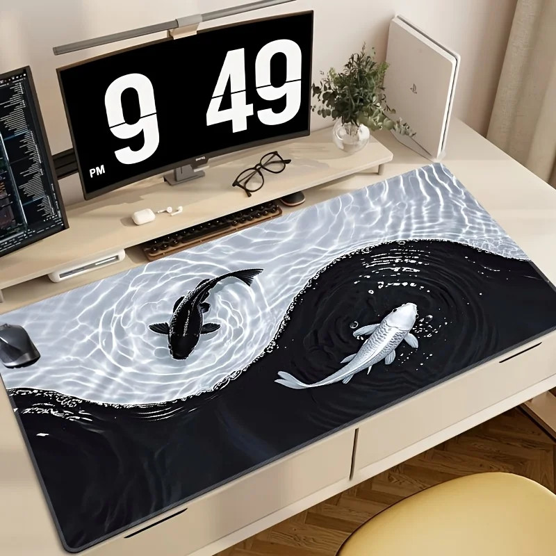 Gaming-Mauspad mit Tai Chi-Koi- Fisch Muster rutschfeste Gummiunterseite präzise