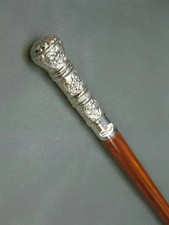 Vintage Solid Silver Brass Handle Antique Victorian Cane Wooden Walking Stick