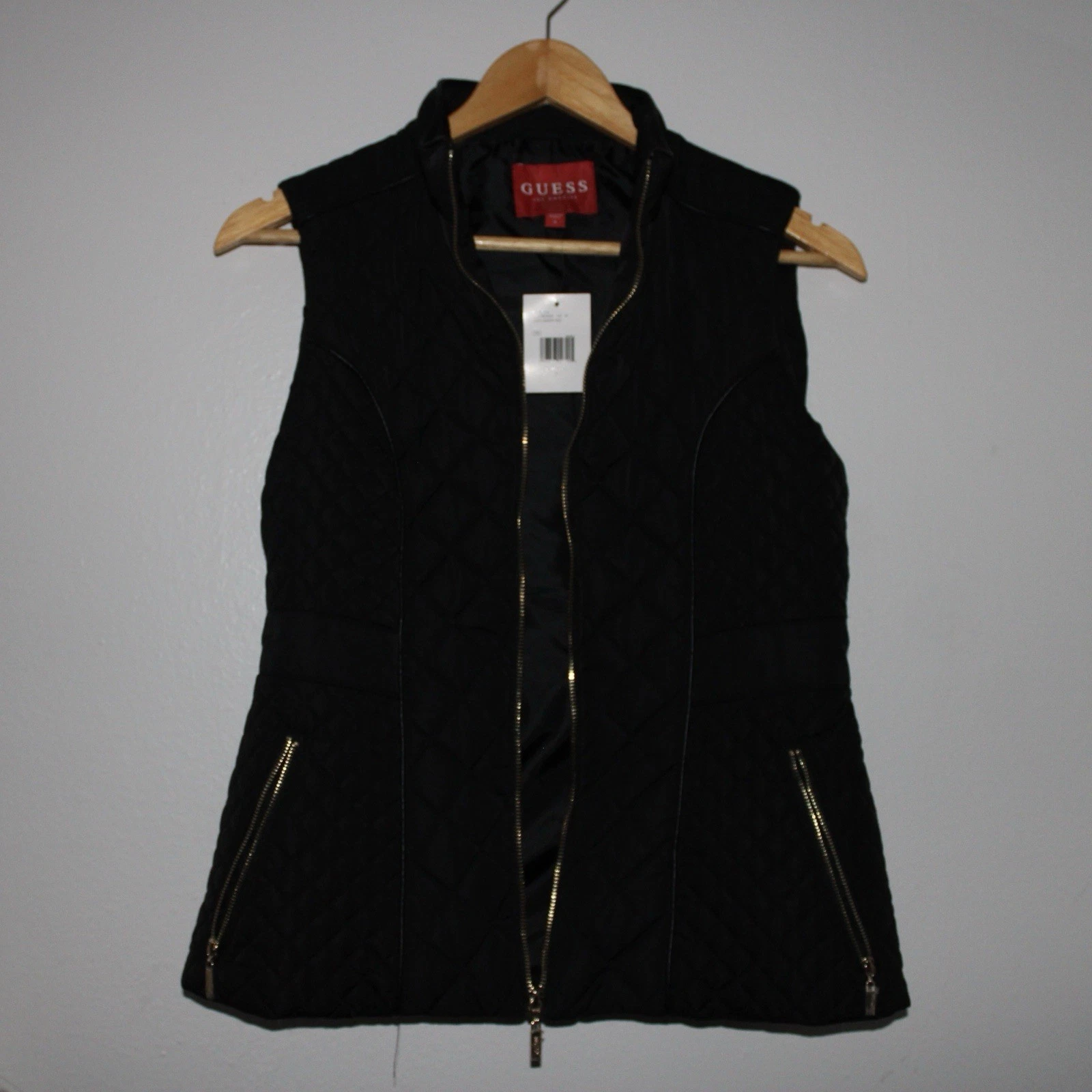 GUESS Pacey Quilted Vest Womens S Black Full Zip Pockets Lined Sleeveless - product detail image 2