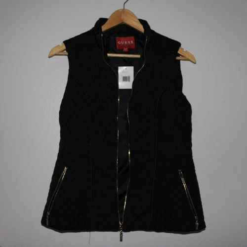 GUESS Pacey Quilted Vest Womens S Black Full Zip Pockets Lined Sleeveless image 2