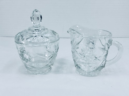Vtg Anchor Hocking Star of David Creamer and Sugar w/Lid