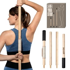 SportBit Bamboo Yoga Stick with Neck Pillow - Collapsible and Portable 5.1FT ...