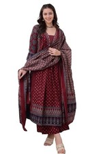 Women's Rayon Printed Anarkali Kurta and Pant with Dupatta handmade ethnic set