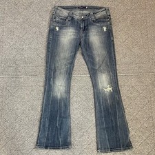 Vigoss Boot Distressed Faded Jeans Womens 7 Blue Western Studded Embroidered