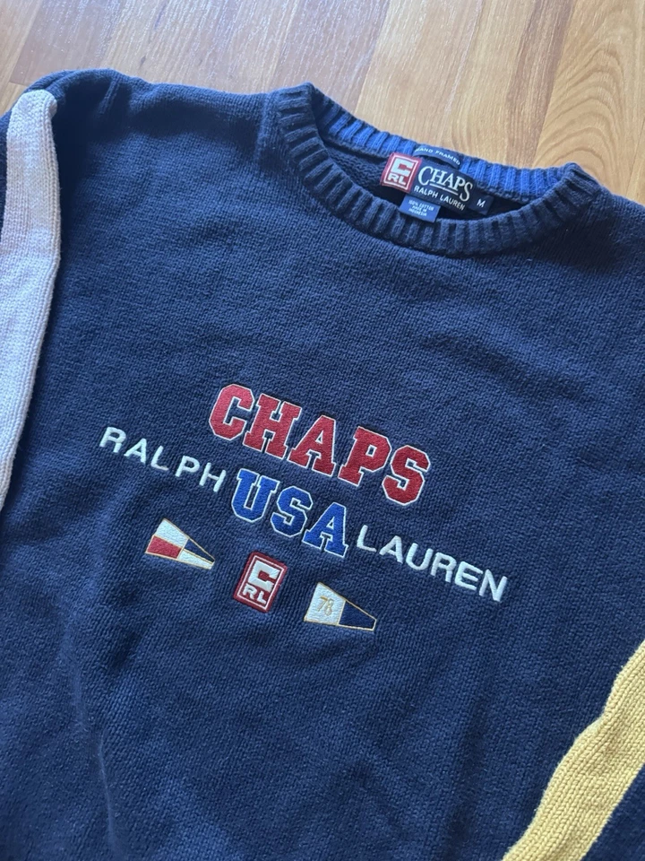 Vintage 90s Chaps Ralph Lauren USA Crewneck Sweater Size Medium Men’s Knit - Image 4 of 4